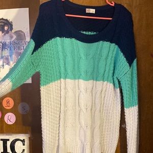 Blue. teal and white sweater
